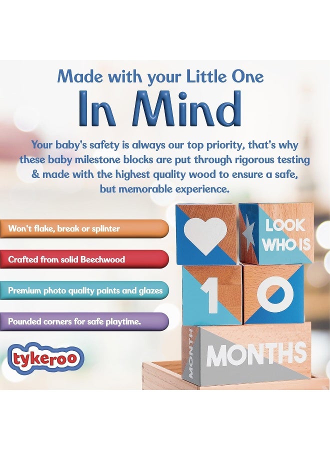 Tykeroo Baby Monthly Milestone Blocks — Cute Nursery Decor — Lovely Newborn Photography Props — Baby Shower Gifts (Blue & Gray) - Image 4